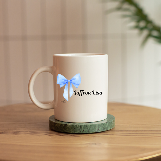 Personalised Teacher Mug with Blue Ribbon | Custom Ceramic Gift