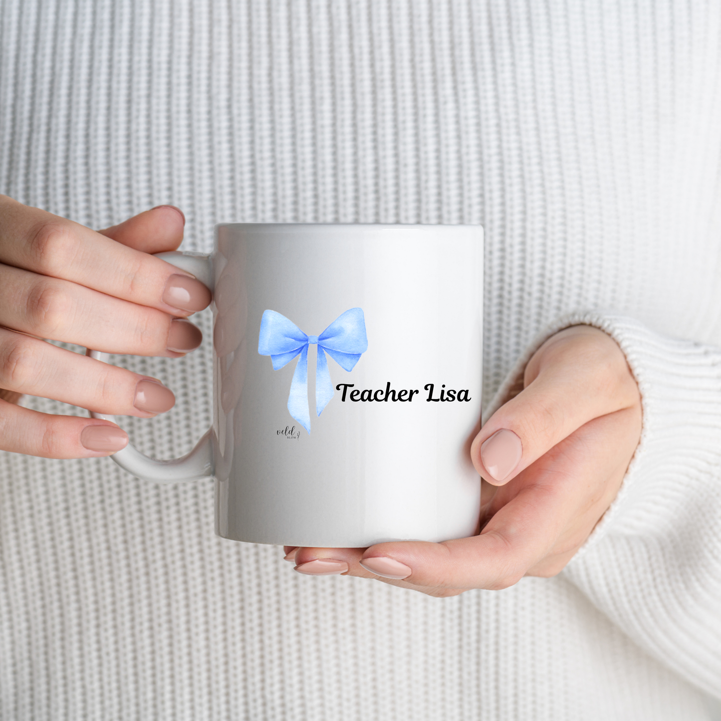 Personalised Teacher Mug with Blue Ribbon | Custom Ceramic Gift