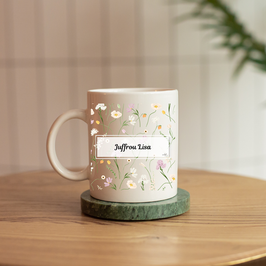 Personalised Teacher Mug with Green Pink White Floral Pattern | Custon Ceramic Gift