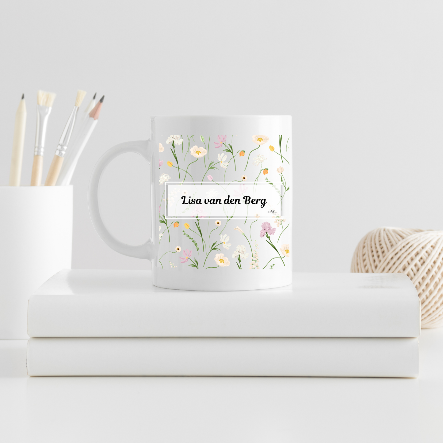 Personalised Teacher Mug with Green Pink White Floral Pattern | Custon Ceramic Gift