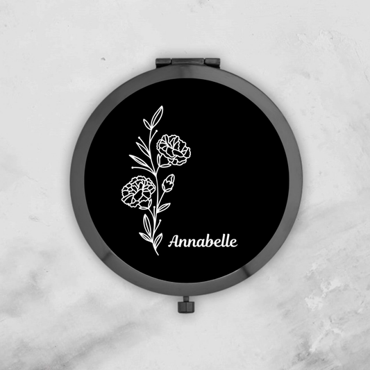 Personalised Round Black Pocket Mirror | Bridal & Bridesmaid Gift