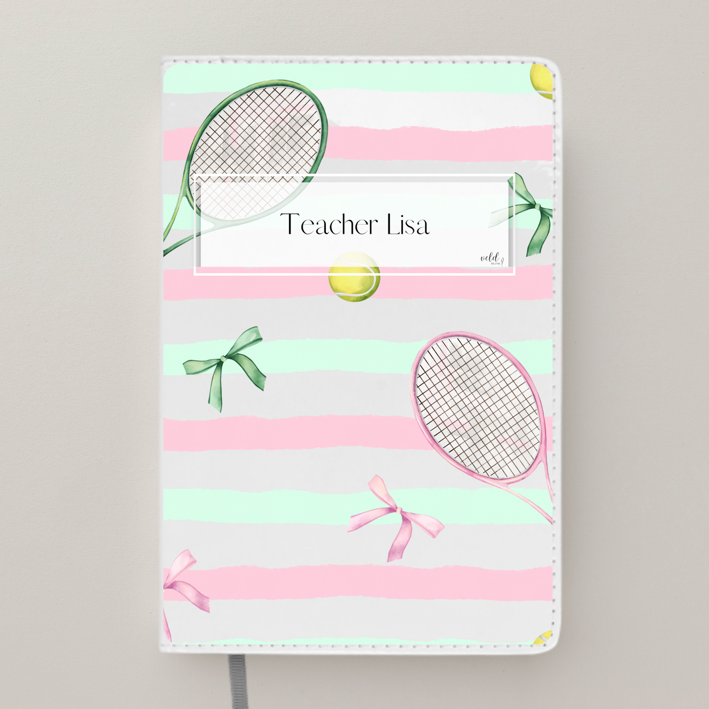 Teacher Notebook Personalised with Name and Tennis Ribbon Design | Sport Teacher Appreciation Gift | Teacher Planner for Back to School
